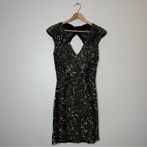 Cassandra Stone Mesh See-thru Sequin Embellished Mini Dress LBD open back